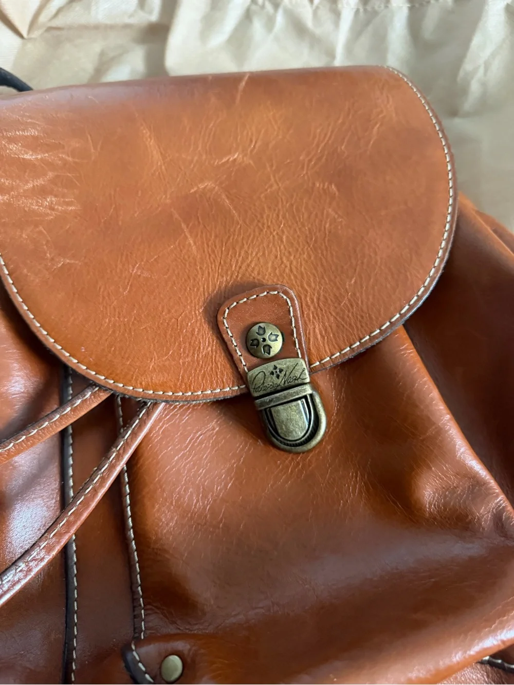 Patricia Nash Cognac/Brown Leather Backpack with Brass Clasp
